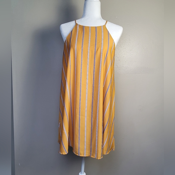 Lulus Sweet Little Lines Golden Yellow Stripe Shift Dress Med - Picture 1 of 12